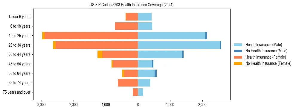 Health insurance pyramid for US ZIP Code 28203