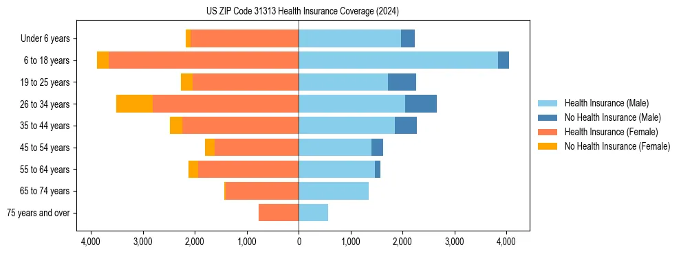Health insurance pyramid for US ZIP Code 31313
