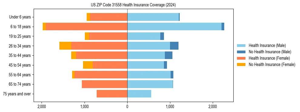 Health insurance pyramid for US ZIP Code 31558