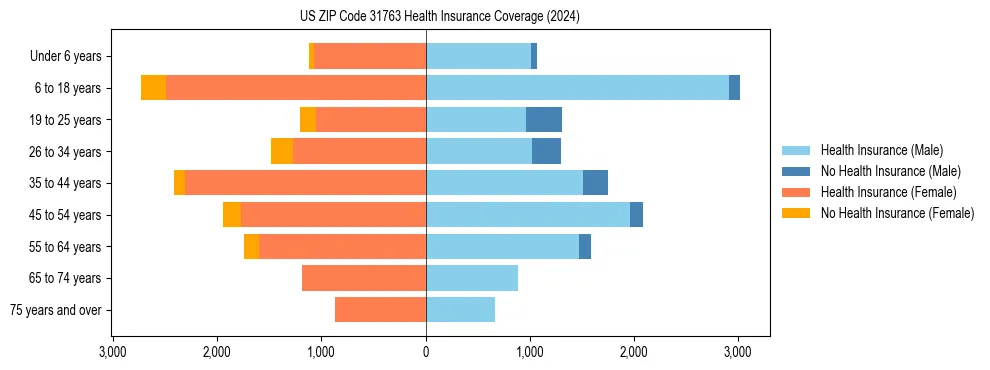 Health insurance pyramid for US ZIP Code 31763