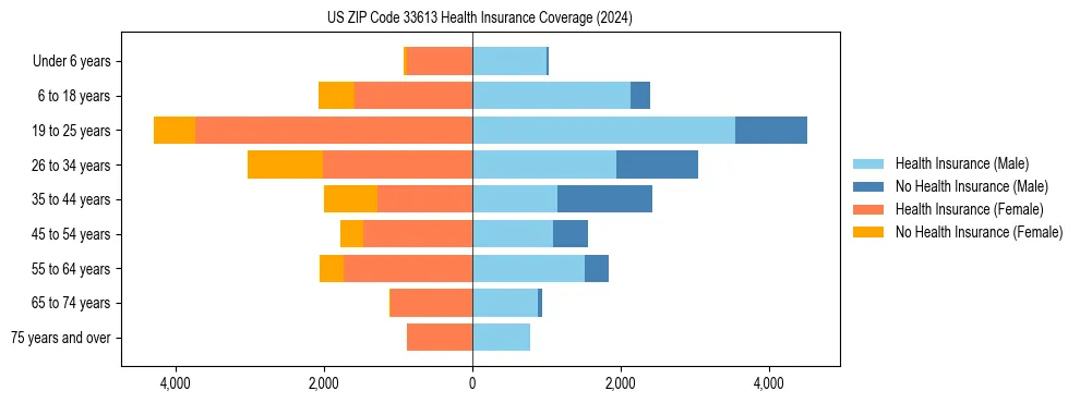 Health insurance pyramid for US ZIP Code 33613