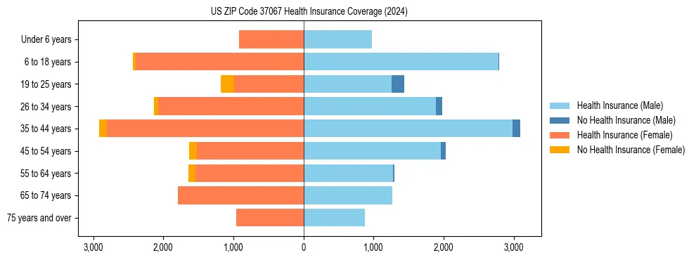 Health insurance pyramid for US ZIP Code 37067