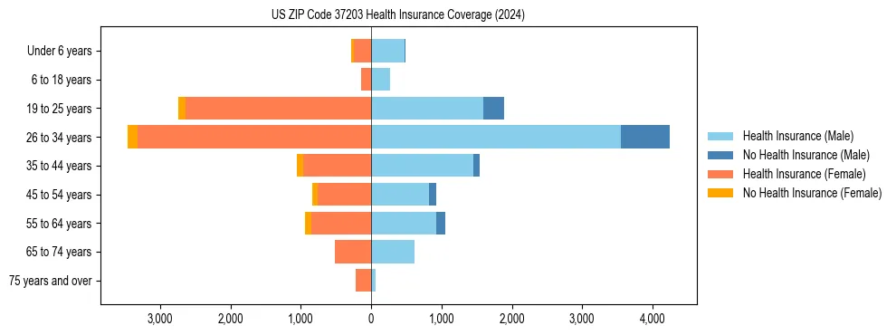 Health insurance pyramid for US ZIP Code 37203