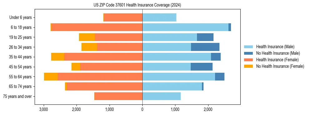 Health insurance pyramid for US ZIP Code 37601