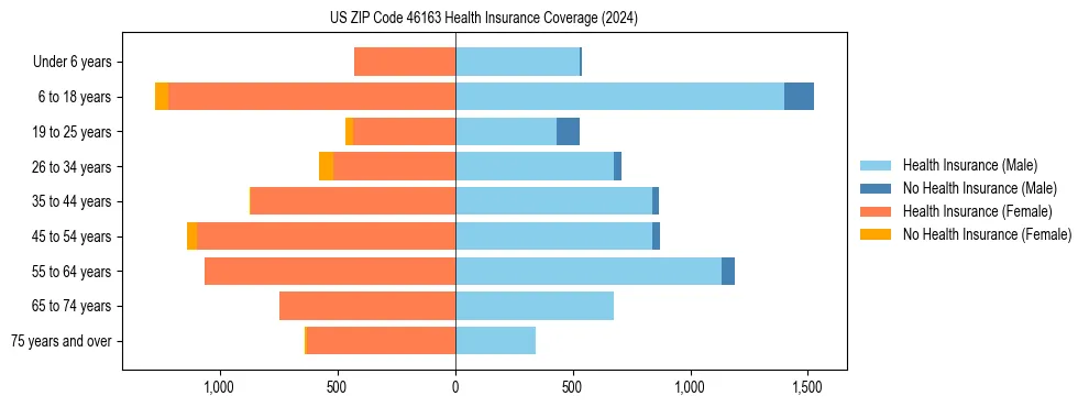 Health insurance pyramid for US ZIP Code 46163