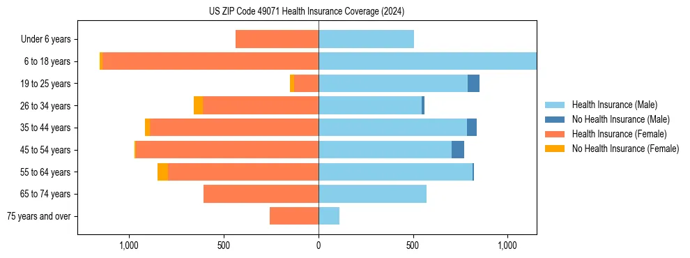 Health insurance pyramid for US ZIP Code 49071