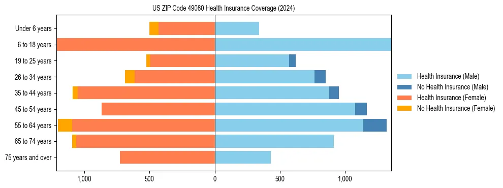Health insurance pyramid for US ZIP Code 49080