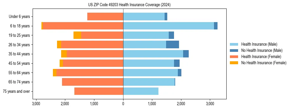 Health insurance pyramid for US ZIP Code 49203