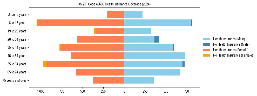 Health insurance pyramid for US ZIP Code 49696