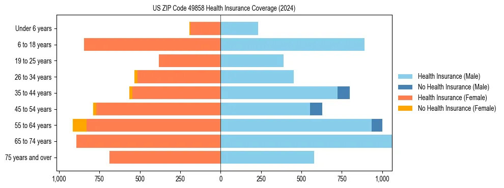 Health insurance pyramid for US ZIP Code 49858