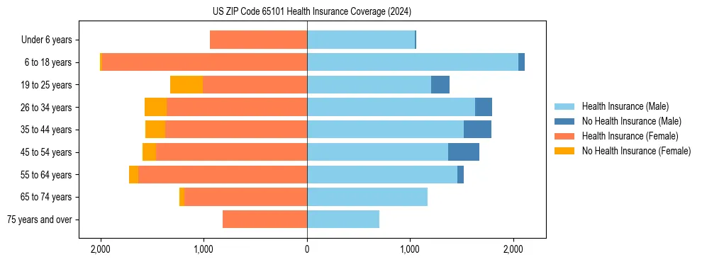 Health insurance pyramid for US ZIP Code 65101