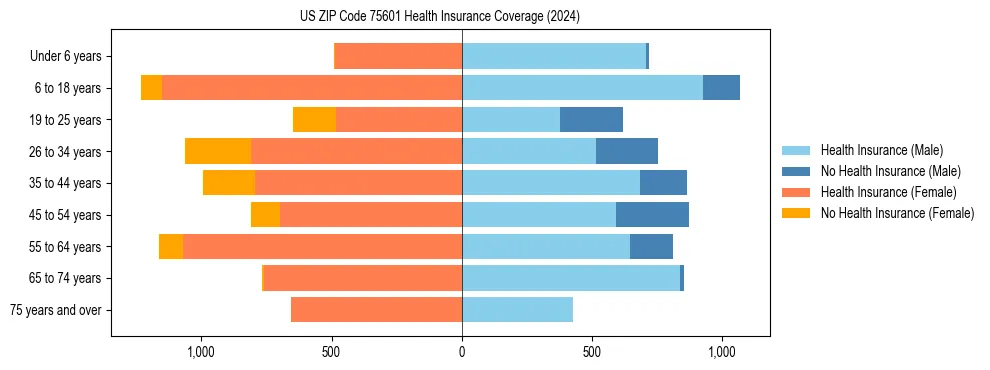 Health insurance pyramid for US ZIP Code 75601