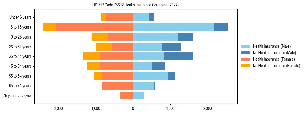 Health insurance pyramid for US ZIP Code 75602