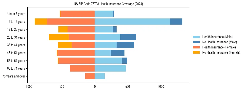 Health insurance pyramid for US ZIP Code 75708