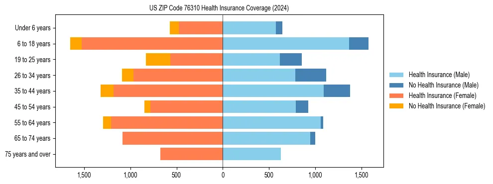 Health insurance pyramid for US ZIP Code 76310