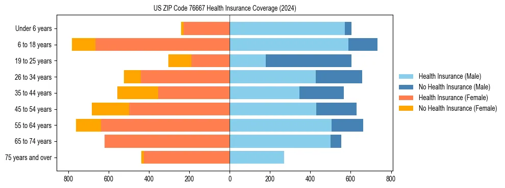 Health insurance pyramid for US ZIP Code 76667