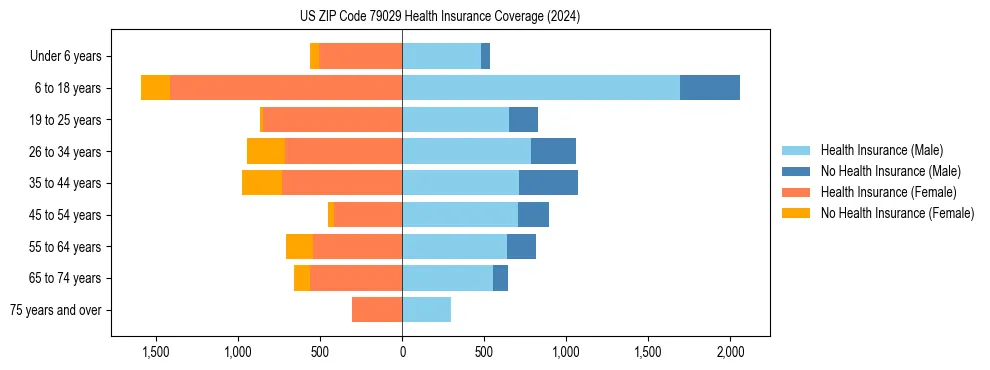 Health insurance pyramid for US ZIP Code 79029