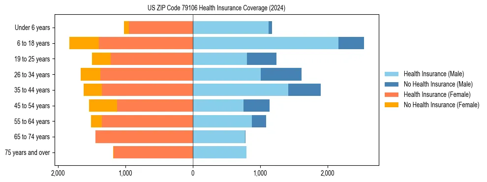 Health insurance pyramid for US ZIP Code 79106