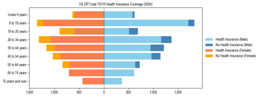 Health insurance pyramid for US ZIP Code 79110
