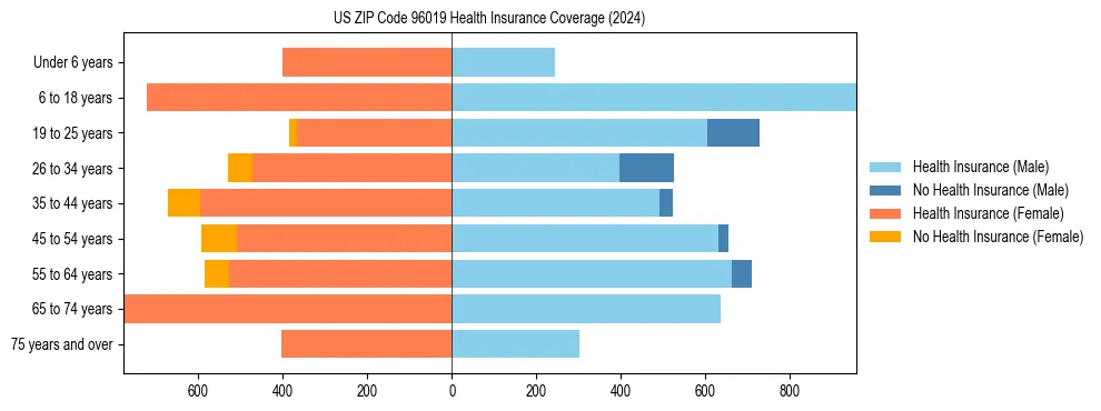 Health insurance pyramid for US ZIP Code 96019