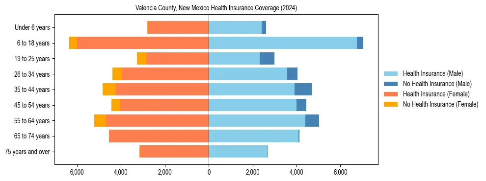 Health insurance pyramid for Valencia County, New Mexico