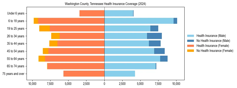 Health insurance pyramid for Washington County, Tennessee