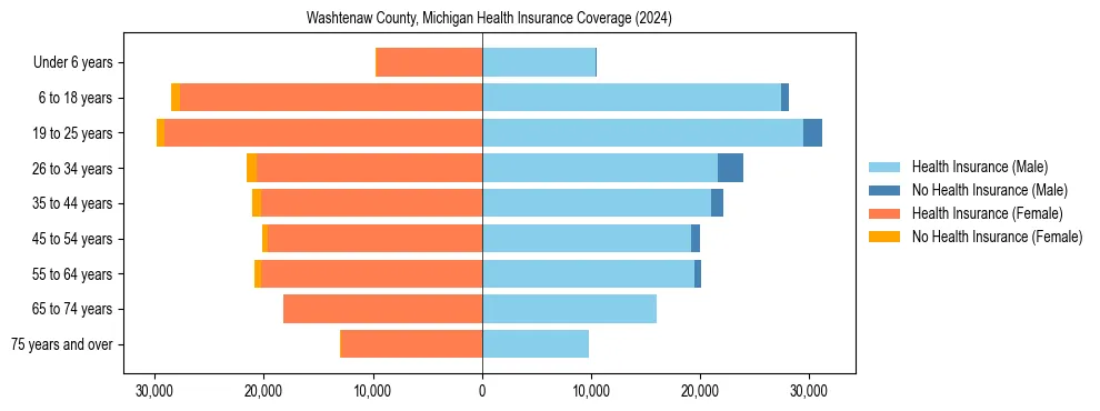 Health insurance pyramid for Washtenaw County, Michigan