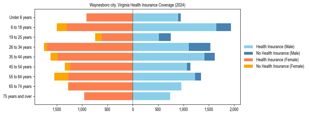 Health insurance pyramid for Waynesboro city, Virginia