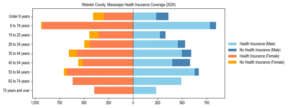 Health insurance pyramid for Webster County, Mississippi