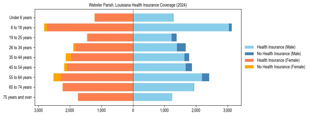 Health insurance pyramid for Webster Parish, Louisiana
