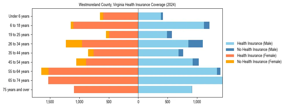 Health insurance pyramid for Westmoreland County, Virginia