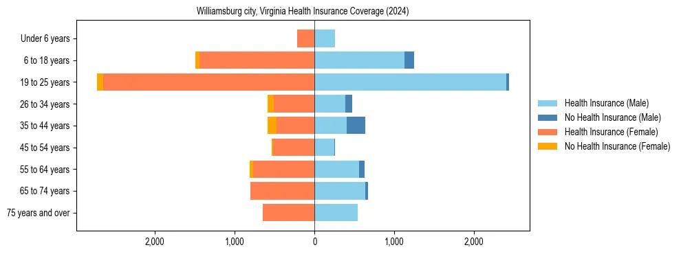 Health insurance pyramid for Williamsburg city, Virginia