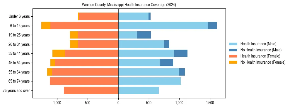 Health insurance pyramid for Winston County, Mississippi