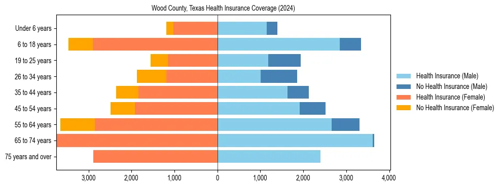 Health insurance pyramid for Wood County, Texas