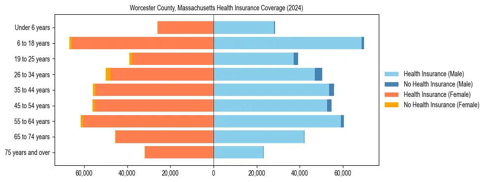 Health insurance pyramid for Worcester County, Massachusetts