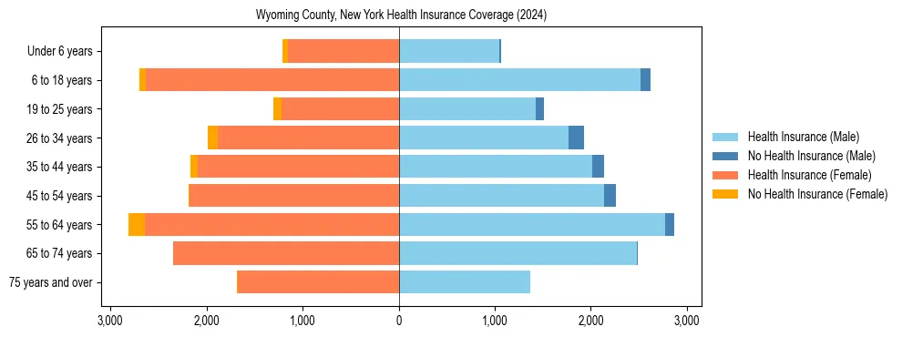 Health insurance pyramid for Wyoming County, New York