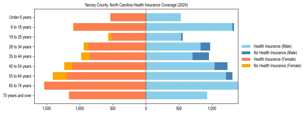 Health insurance pyramid for Yancey County, North Carolina
