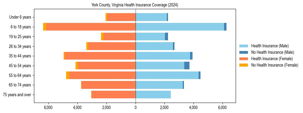 Health insurance pyramid for York County, Virginia